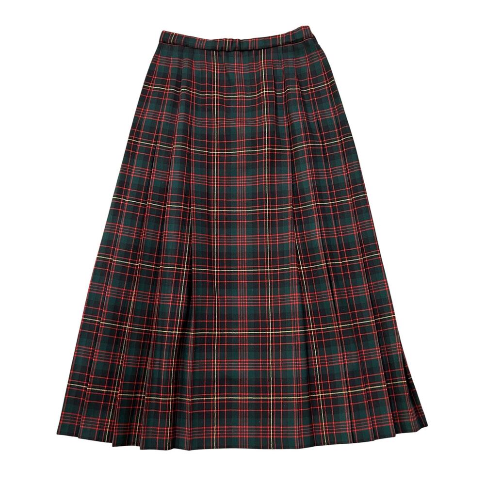 Vintage Pendleton 100% Wool Plaid Midi Skirt Size 8 Pleated Tartan Made USA -